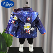 迪士尼（Disney）羽絨棉奧特曼衣服男童2023冬新款兒童羽絨冬季加絨加厚寶寶外套 藍(lán)紫色 90 cm 【身高85cm左右】
