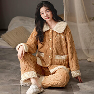 七色紡睡衣女士法蘭絨韓版長(cháng)袖公主風(fēng)秋冬季家居服套裝可外穿加厚 88719-檀香如棕 L