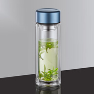 哈爾斯（HAERS）玻璃杯男女水杯雙層隔熱家用帶過(guò)濾網(wǎng)透明辦公室泡茶杯 雅藍【破損補發(fā)】 300ml