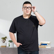 男士圓領(lǐng)短袖t恤純棉寬松中老年純色全棉汗衫加肥加大碼夏季 烏蘭 XL(150-170斤)