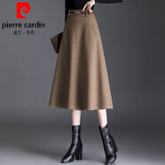 皮爾卡丹（pierre cardin）卡其色毛呢半身裙女秋冬2025新款時(shí)尚字裙高腰傘裙遮胯大擺長(zhǎng)裙針 咖啡色 XL