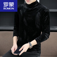 羅蒙（ROMON）加絨加厚半高領(lǐng)打底衫男士黑色金絲絨長袖t恤秋冬季內(nèi)搭T 692黑色 XL