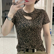 NENW 潮流輕奢潮牌氣質(zhì)百搭鏤空豹紋短袖T恤女夏新款韓版時(shí)尚顯瘦上衣 豹紋 L 101-110斤