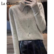 拉夏貝爾（La Chapelle）春裝款100羊絨衫女開衫襯衣領(lǐng)精致POLO領(lǐng)長袖毛衣羊毛打底針織衫 純100自動發(fā)熱原絨駝 純100自動發(fā)熱L