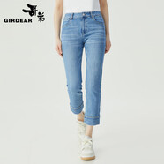 哥弟（GIRDEAR）女裝百搭棉質(zhì)親膚九分直筒休閑牛仔褲女1100499 淺藍(lán) XL (5碼)