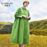 卡米蘭（kamilan）羊毛呢連衣裙女2023秋新款裙子寬松中長(cháng)款名媛氣質(zhì)A字裙 草綠色 S