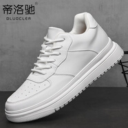 帝洛馳男鞋透氣厚底隱形10cm白色板鞋小白鞋休閑運(yùn)動(dòng)休閑鞋子男 白色（平底款） 38