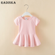 Radinka2025夏新款95棉女寶寶連衣裙洋氣韓版嬰幼兒公主裙女童T恤裙子MYY 簡(jiǎn)約清新款 粉色 偏小一碼 90 【建議身高80-90CM】