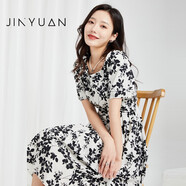 金苑碎花連衣裙女2022夏季新款時(shí)尚法式方領(lǐng)顯瘦收腰裙子G222118 彩色 S(160/84A)