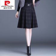 皮爾卡丹（pierre cardin）針織毛呢格子a字裙女秋冬2025新款高腰顯瘦小個(gè)子短裙大擺半身裙 藍(lán)色 藍(lán)格裙長55CM 3XL 腰圍2尺4左右/130-140斤