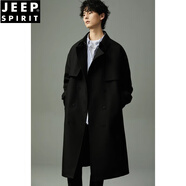 JEEP SPIRIT雙排扣風(fēng)衣外套男春季2025新款謝爾比大衣中長款高級感披風(fēng)斗篷潮 黑色 M