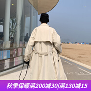 HOUQIYE風(fēng)衣男秋冬季中長款大碼連帽大衣加棉加厚保暖寬松韓版潮牌外套 F2068米白色 L（120-140斤）