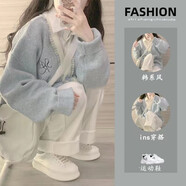 純邇軟糯慵懶風(fēng)衛(wèi)衣女秋冬新款小香風(fēng)打底襯衣針織衫外套牛仔褲套裝女 襯衣 L