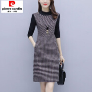 初徑毛呢連衣裙女士裝長袖秋冬2025新款媽媽短裙氣質(zhì)格子一步包臀裙子 圖片色 M