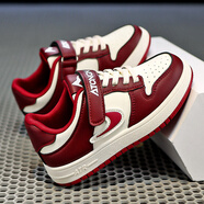 安鞋品牌斷碼女童鞋子新款秋冬季兒童保暖加絨運動(dòng)兒童中幫板鞋子女孩 酒紅 37