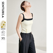 尚都比拉優(yōu)雅性感簡約內(nèi)搭吊帶背心女小眾設計感文藝女青年小衫 米白撞黑 XL