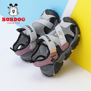 巴布豆（BOBDOG）童鞋男童包頭沙灘鞋夏季軟底時尚兒童涼鞋 105532008 淺麻灰/黑29