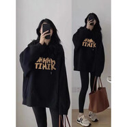 佘曼萊連帽衛(wèi)衣女2023春秋季美式復(fù)古外套慵懶風(fēng)寬松休閑上衣服女裝新款 黑色 L