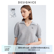 迪賽尼斯（DESIGNICE）2024年夏季新款醋酸通勤風(fēng)氣質(zhì)POLO領(lǐng)薄款短袖毛針織衫女 灰色 S