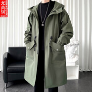 尤芮軻胖子大碼黑暗系拼色中長(cháng)款風(fēng)衣男加大碼寬松胖子秋季過(guò)膝大衣外套  F994軍綠色 XXXL 190-230斤