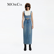MO&Co.連衣裙兩件套棉質(zhì)可拆卸胸衣高腰直筒牛仔裙吊帶背帶裙摩安珂 牛仔藍色 L 170