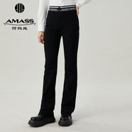 阿瑪施（AMASS）女裝時(shí)尚百搭休閑字母織帶四面彈力小黑微喇正裝西褲女5100460 招牌面料-黑 S (2碼)