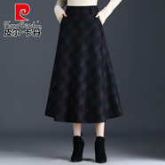 皮爾卡丹（pierre cardin）格子毛呢裙大擺裙女秋冬新款半身長(cháng)裙高腰顯瘦a字裙垂感遮胯冬裙 小格子 L 2尺1/28碼