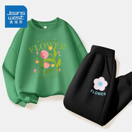 真維斯兒童套裝圓領(lǐng)長(cháng)袖薄款長(cháng)褲男童女童秋季衣服中大童寬松運動(dòng)服童裝 【薄款套裝】綠（面）黑（花） 130