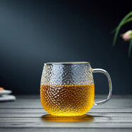 全度Quandu玻璃茶杯錘紋茶具喝水杯子帶把手玻璃辦公咖啡杯便攜家 清顏杯400ML