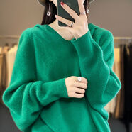 啄木鳥(niǎo)（TUCANO）毛衣女新款秋冬韓版時(shí)尚蝙蝠袖慵懶風(fēng)連帽內搭純色針織打底衫上衣 綠色 M 建.議95-110