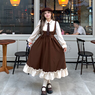 嬋町復古風(fēng)歐美辣妹連衣裙秋冬款大碼女裝高級感學(xué)院風(fēng)假兩件長(cháng)袖胖mm 假兩件連衣裙 送領(lǐng)帶 M 建議85-100