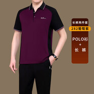 麥卡瑪（MAiKAMA） 高端品牌運(yùn)動(dòng)套裝夏季運(yùn)動(dòng)服爸爸夏裝短袖T恤男中老年休閑兩件套 282夏葡萄紫【長(zhǎng)褲套裝】 L(建議體重105-130斤 )