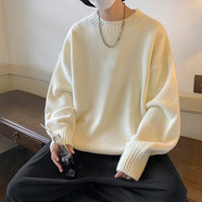 百鵲亭毛衣男2024秋冬季潮牌日系寬松針織衫男青少年時(shí)尚百搭款加厚衣服 白色【純色】 L