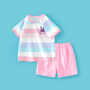 迪迪熊日記（DIDIXIONGRIJI）兒童套裝夏季小孩衣服一歲短袖短褲嬰兒衣服純棉男童女童薄款夏裝 短袖套裝 條紋兔 90 cm(24M)