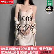 創(chuàng)意女郎（CREATIVITY-GIRL）真絲睡衣100%桑蠶絲女帶胸墊性感夏吊帶睡裙睡袍薄款套裝高級感 香檳色兩件套(帶胸墊) L 【建議101-115斤】