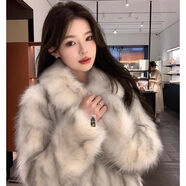 斐莉玥2025海寧新款環(huán)保皮草外套女中長(cháng)款仿狐貍皮毛一體年輕毛毛大衣 藍狐本白色(升級-高密款) M (100-115斤)正碼正拍無(wú)需拍大