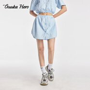 古由卡（GUUKA）HERO條紋短裙女士半身裙夏季2025新款潮牌顯瘦高級小眾襯衫裙抽褶 天空藍 M
