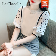 拉夏贝尔（La Chapelle）t恤女2024夏季新款韩版宽松蝙蝠袖拼接波点针织上衣时尚减龄百搭T 白色 S