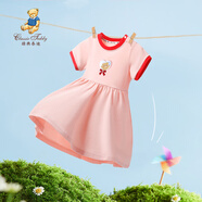 Classic Teddy女童連衣裙兒童短袖裙子中小童裝夏季薄款衣服夏裝新款 拼色連衣裙貝殼粉 110
