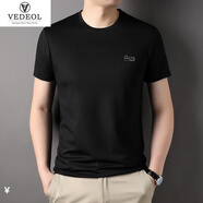 梵調(diào)（VEDEOL）夏季桑蠶絲印花男士圓領(lǐng)短袖T恤休閑薄款上衣 黑色 175/88A