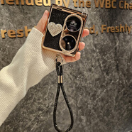 綠磁星耀感適用華為Pocket 2手機殼P50pocket防摔鉸鏈全包寶盒折疊屏2 滿(mǎn)鉆愛(ài)心-黑色搭配手鏈 華為PocketS