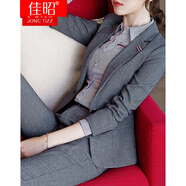 佳昭 職業(yè)裝女裝套裝新款氣質(zhì)格紋西裝時(shí)尚工裝面試裝酒店銀行經(jīng)理工作服商務(wù)正裝上衣英倫風(fēng)小西服外套 灰西裝+條紋襯衫+半裙+西褲 M