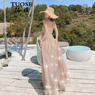拓澀（TUOSE）連衣裙2020夏季新品巴厘島泰國三亞沙灘裙吊帶露背長(cháng)裙超仙海邊度假連衣裙 香檳色漏背（字母肩帶） L