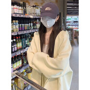 QGF開衫衛(wèi)衣女春秋季新款韓系慵懶風(fēng)長袖連帽外套寬松休閑百搭上衣服 杏色 M