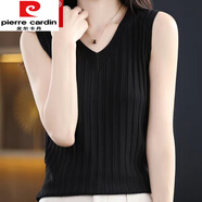 皮爾卡丹（pierre cardin）冰絲針織吊帶背心女夏季薄款V領(lǐng)修身打底衫寬松顯瘦內(nèi)搭無袖上衣 TT107#黑色 2XL 【建議130-160斤】