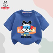 巴布豆寶寶短袖兒童t恤嬰兒衣服夏季新款純棉親膚男童薄款透氣吸汗半袖 牛仔藍 超人巴布 90
