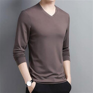 金盾秋季絲光棉羊奶絲+冰絲長(cháng)袖T恤男春秋中年人打底衫秋衣上衣百搭潮 咖啡色 V領(lǐng)長(cháng)袖 XL(建議120-135斤)
