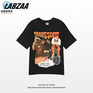 結(jié)盟者 歐美式復(fù)古高街嘻哈歌手travisscott人像印花短袖男情侶T恤國潮 黑色 L
