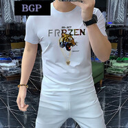 BGP潮牌歐美風(fēng)夏季新款潮流男半袖T恤圓領(lǐng)字母虎頭燙鉆百搭修身短袖 白色 M