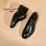 諾貝達（ROBERTA DI CAMERINO）男士商務(wù)休閑皮鞋牛皮系帶圓頭宴會(huì )婚禮結婚新郎伴郎正裝德比鞋 黑色DRT69004A 39